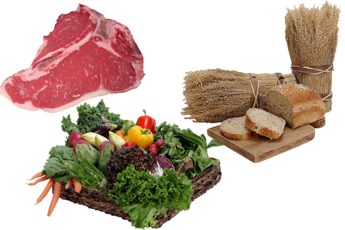 Meat vegetables and trains